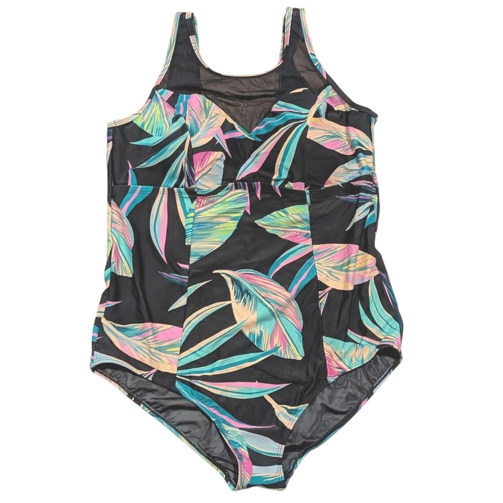 NEW Torrid NEW Plus 2 2X Swimsuit Black Tropical Mesh 1 Piece Swim Wear NWT